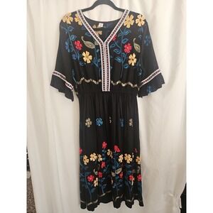Shineflow black dress Short Sleeve Embroidered Size Large